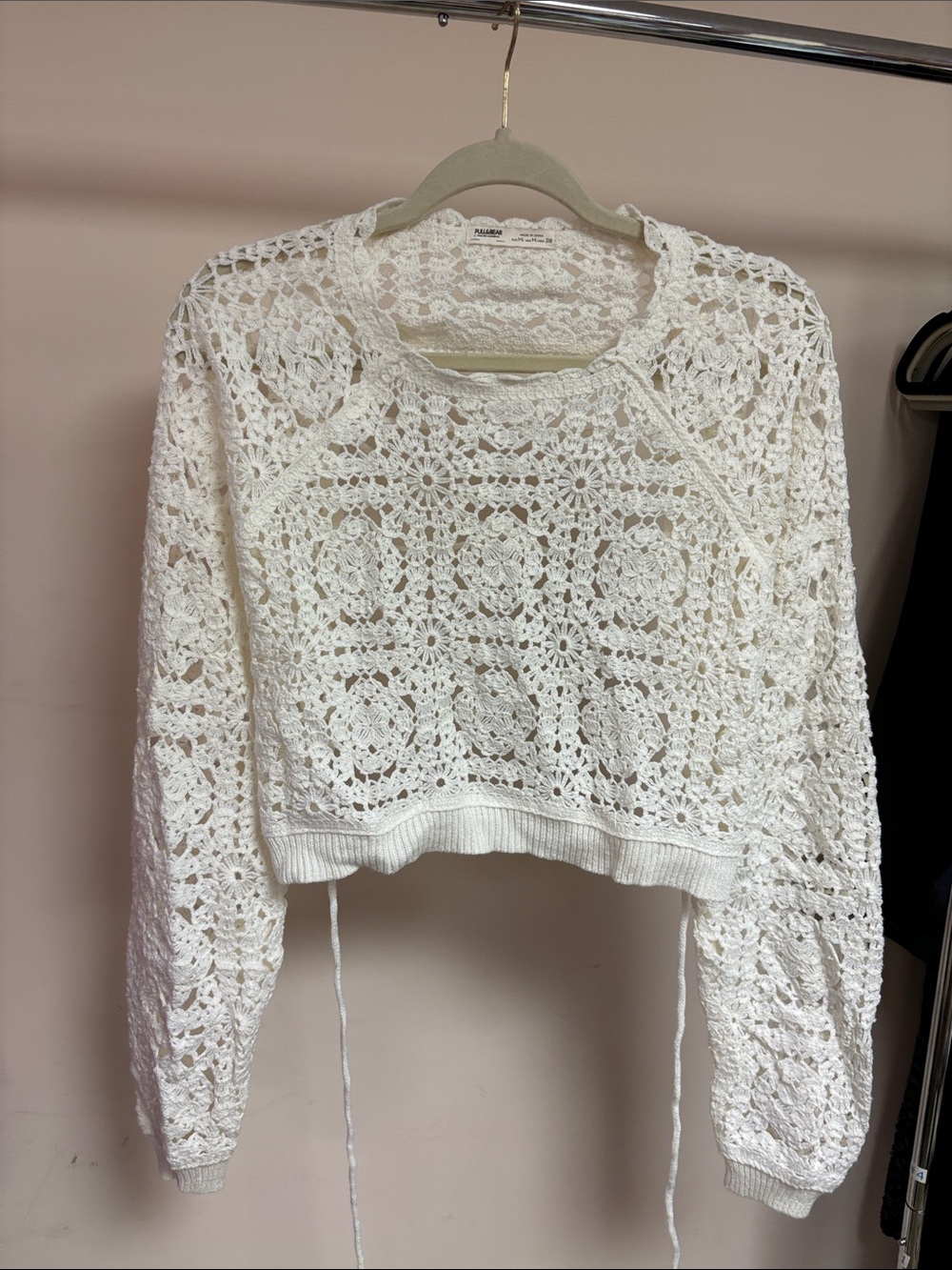 Pull&Bear White Crochet Openwork Cropped Pullover
